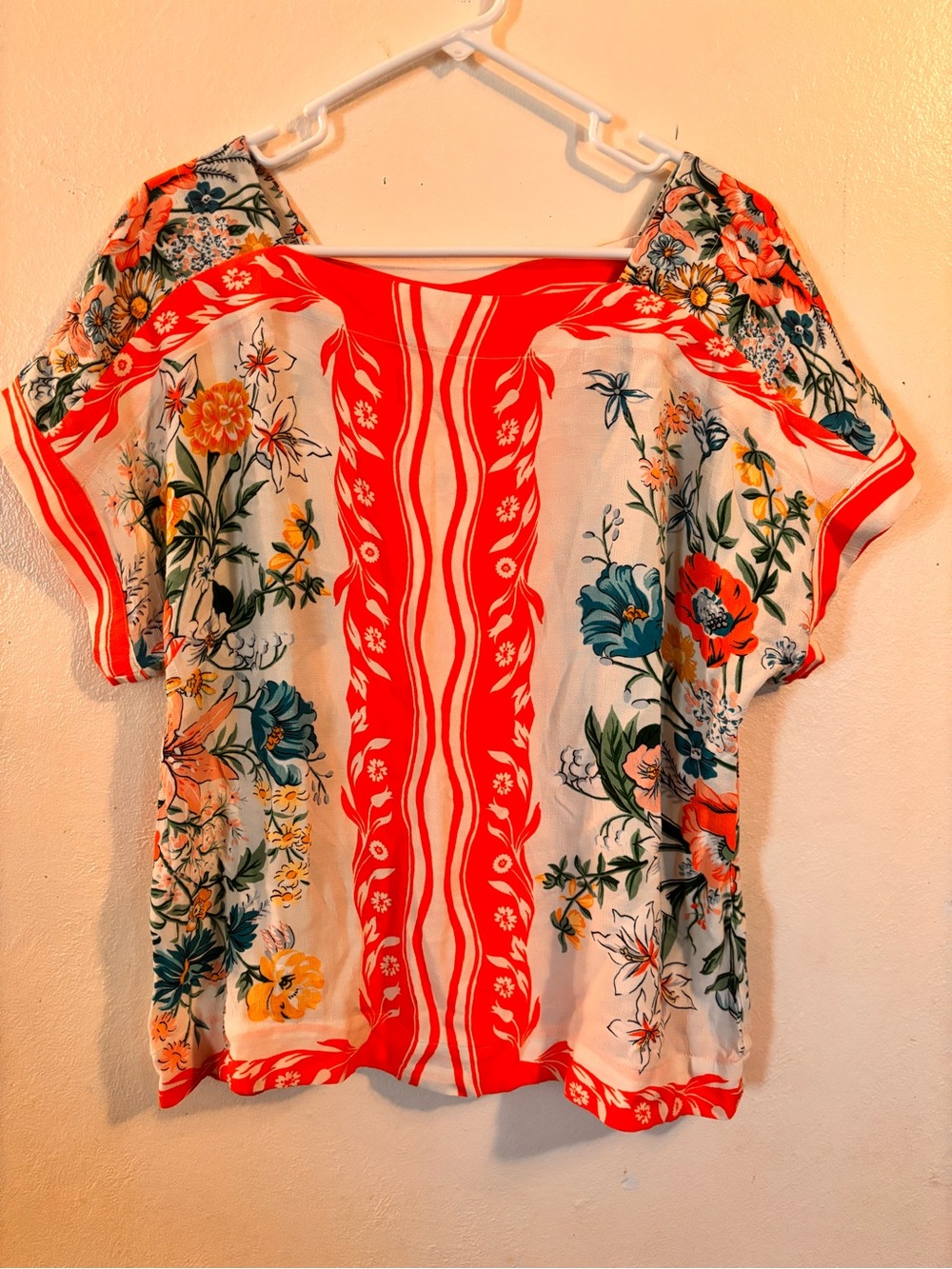 Floral Print Orange-Trim Women's Blouse